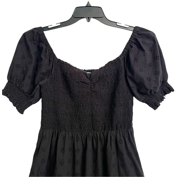 Lost + Wander's La Luna Smocked Bodice Black Cotton Eyelet Maxi Dress Medium - Picture 5 of 7